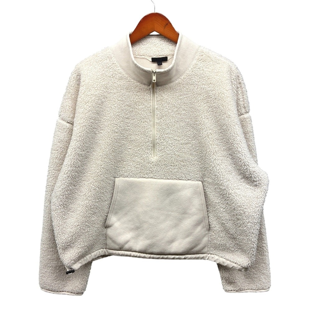 ATM Quarter Zip Sherpa Fleece Jacket Womens XL Ivory Cozy Warm Casual Winter